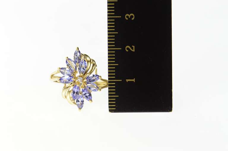 14K Yellow Gold Marquise Tanzanite Diamond Accent Cluster Ring