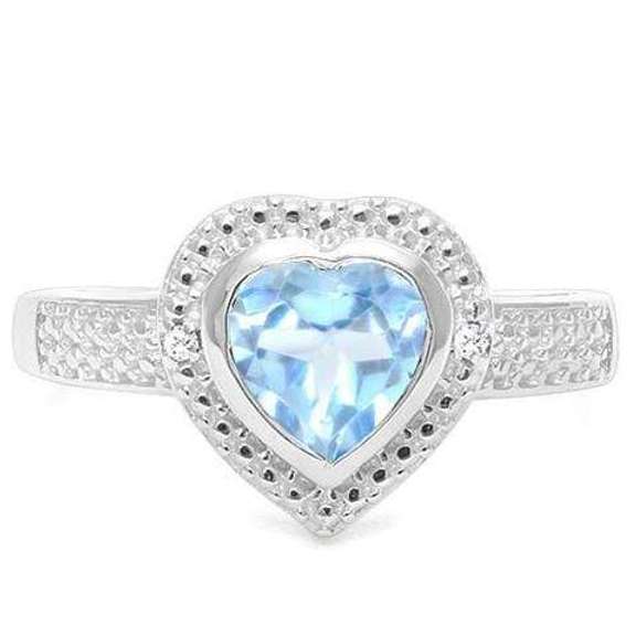 925 STERLING SILVER HS 7MM BLUE TOPAZ & DIAMOND WOMEN RING