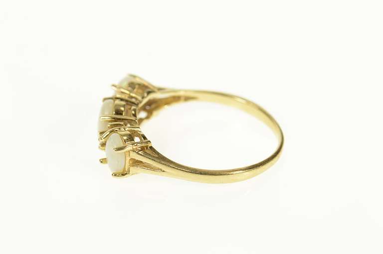 10K Yellow Gold Three Stone Opal Diamond Accent Classic Ring