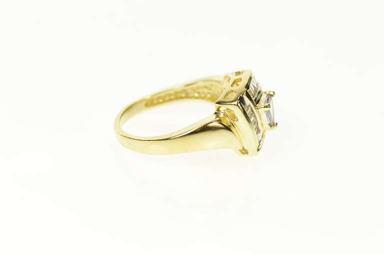 14K Yellow Gold Trillion Tanzanite Diamond Halo Statement Ring