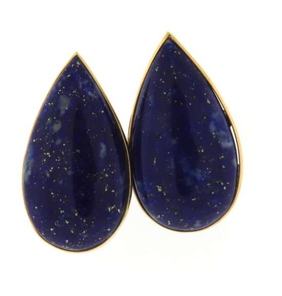 Beautiful Yellow Gold Bezel Pear Lapis Earrings