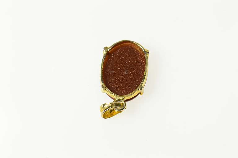 14K Yellow Gold Oval Goldstone Cabochon Statement Pendant