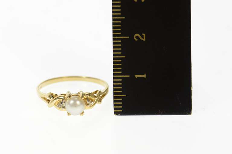 10K Yellow Gold Pearl Diamond Accent Classic Ring