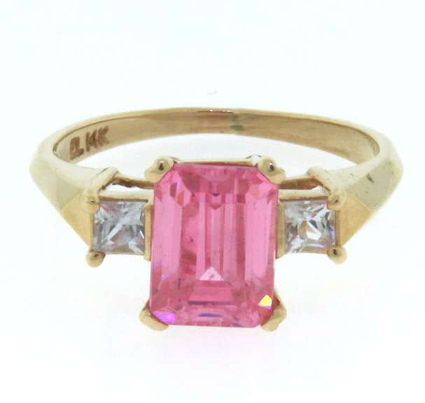 Handsome Yellow Gold Pink and White CZ Ring