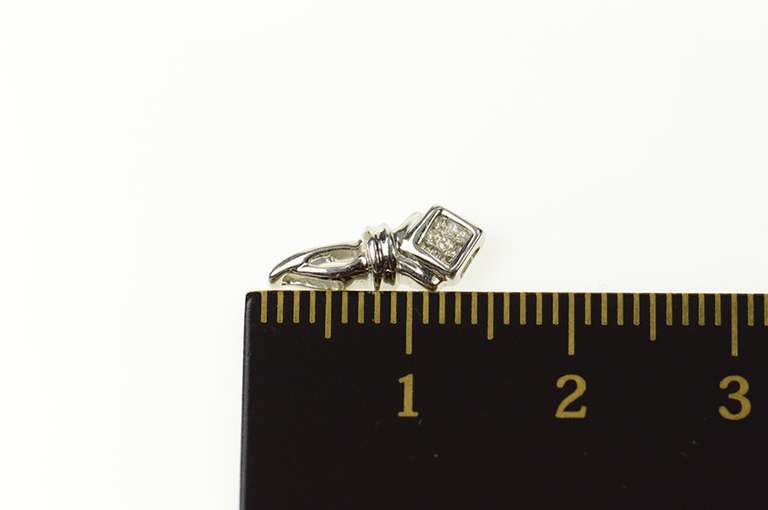 18K White Gold Squared Diamond Cluster Classic Simple Pendant