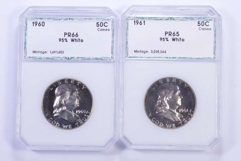 Lot (2) PR66 1960 & PR65 1961 Franklin Half Dollars - Graded PCI