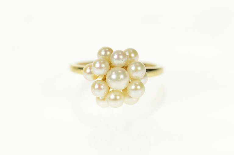 14K Yellow Gold Pearl Cluster Classic Statement Ring