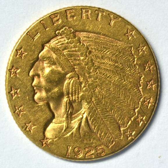 Real sharp 1925-D US $2.50 Indian Gold Piece. Nice