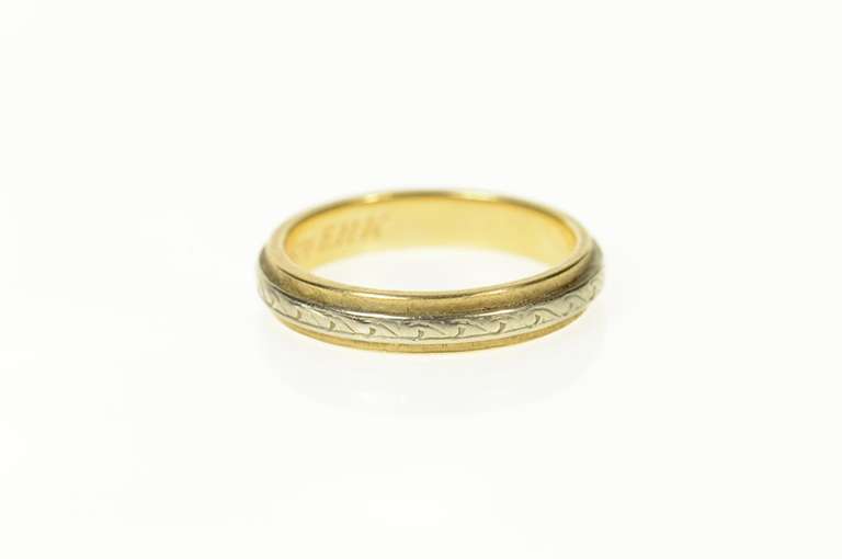 14K Yellow Gold Art Deco Etched 3.8mm Wedding Band Ring