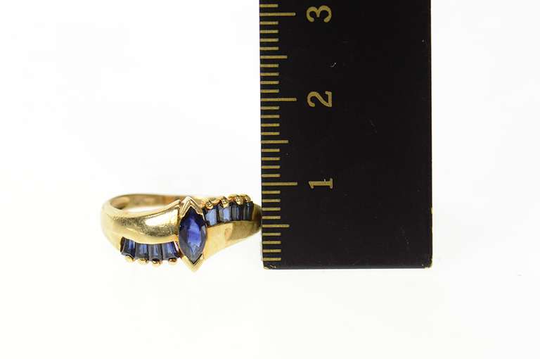 10K Yellow Gold Marquise Natural Sapphire Baguette Bypass Ring