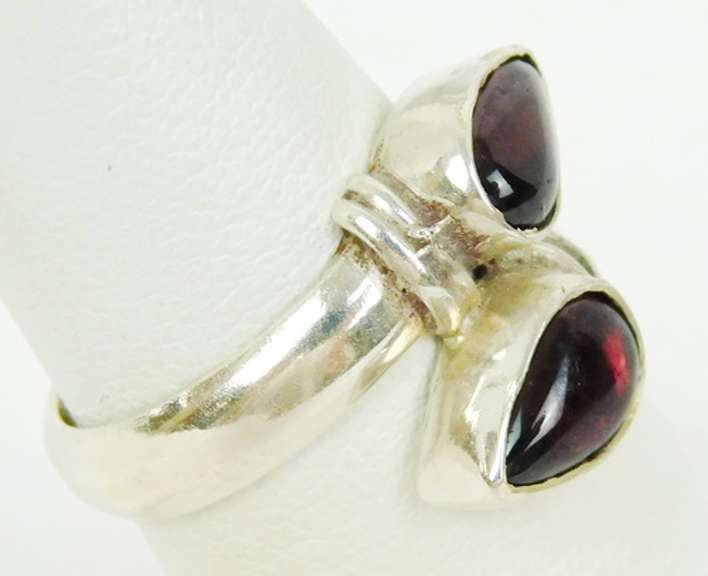 Sterling Silver Garnet Bypass Ring, Size 7