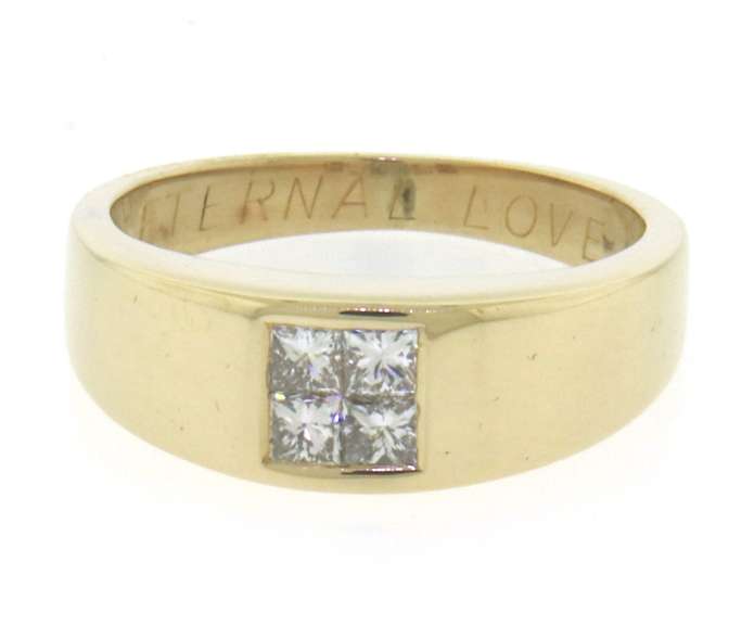 Attractive Yellow Gold Invisible Set Princess Cut Diamond Ring