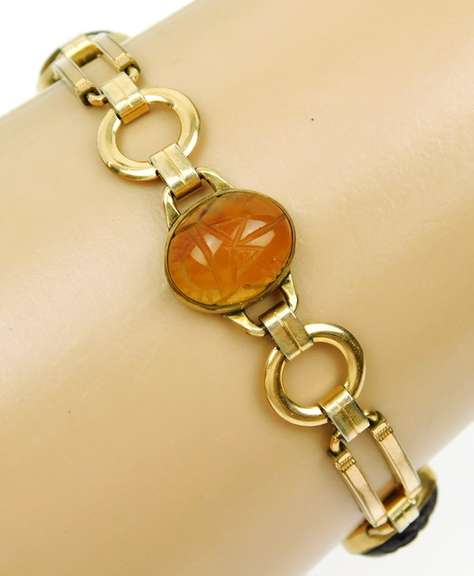 Vintage Gold-Filled Gemstone Scarab Bracelet
