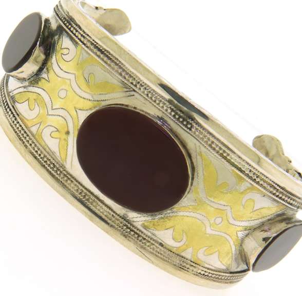 Turkmen Antique Silver Bracelet with Carnelians
