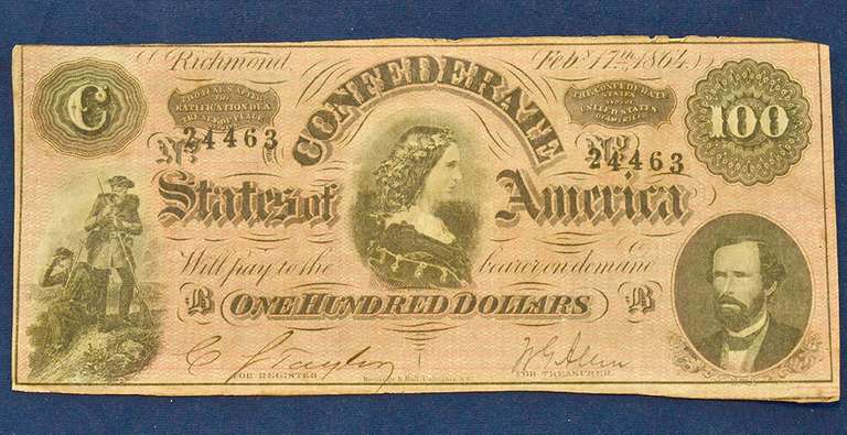 1864 $100 Confederate States of America Note