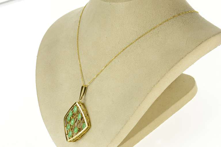 14K Yellow Gold 1960's Jade Ornate Squared Layered Look Pendant