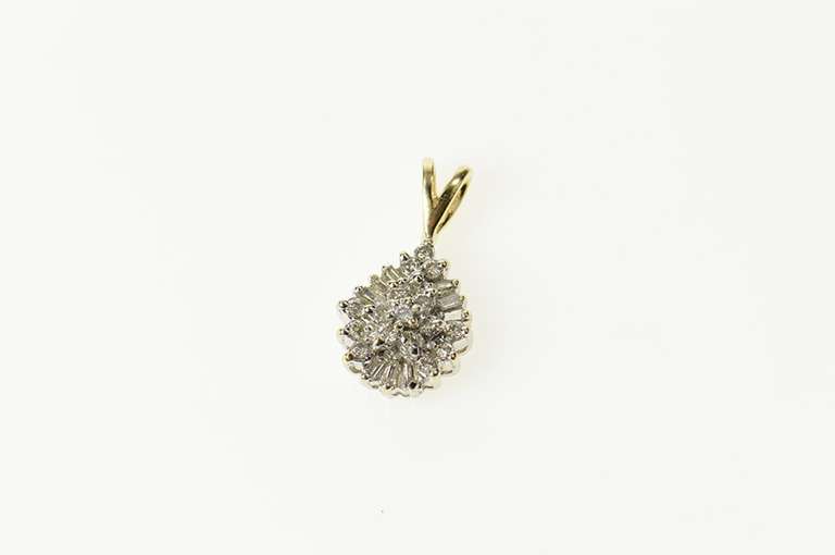 10K Yellow Gold Pear Classic Diamond Cluster Statement Pendant