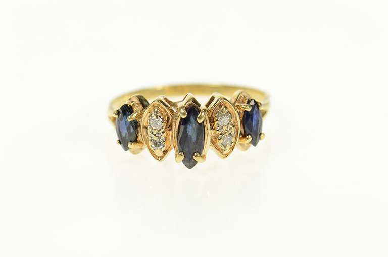 14K Yellow Gold Marquise Sapphire Diamond Accent Band Ring