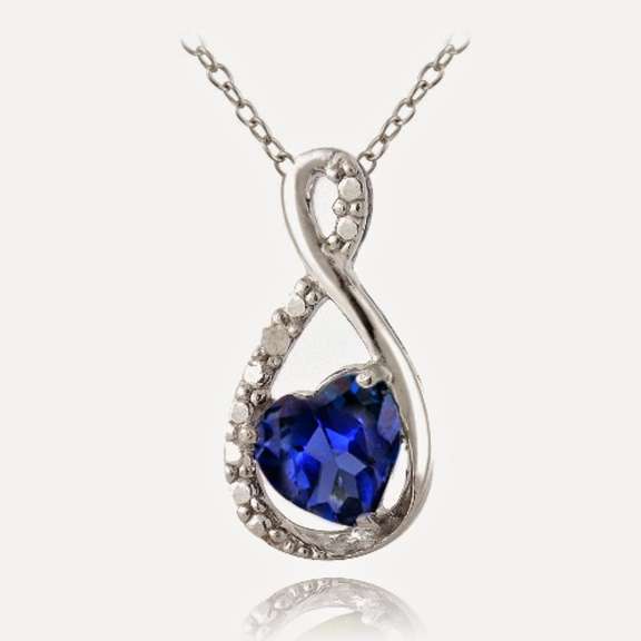 Sterling Silver Created Sapphire & Diamond Accent Infinity Heart Necklace