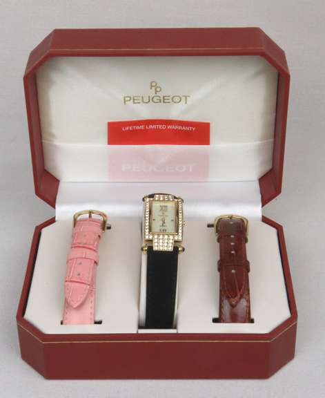 Peugot Gold Tone Interchangeable Strap Set Watch