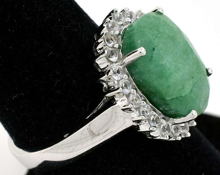 Sweet Emerald & White Sapphire Halo Ring in Sterling Silver