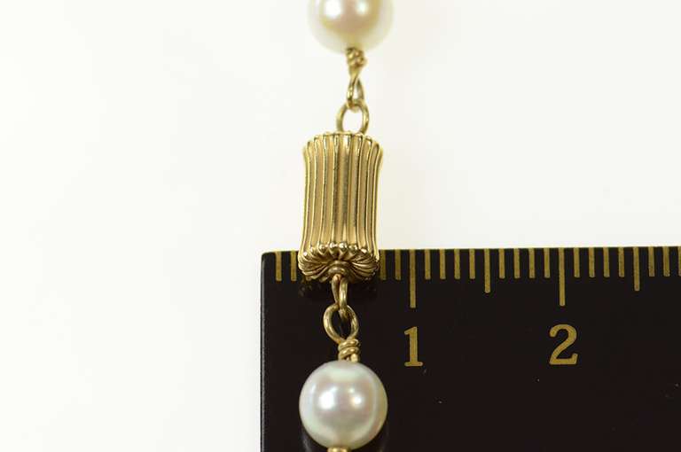 14K Yellow Gold Retro Pearl Grooved Pillar Link Chain Bracelet