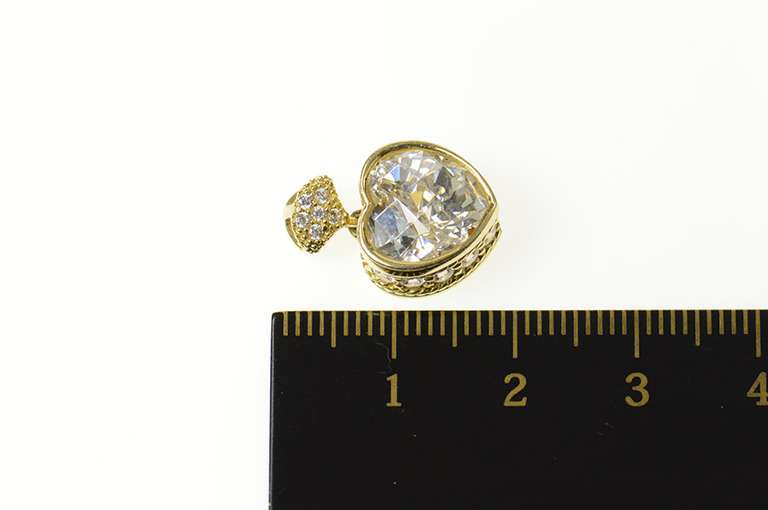 14K Yellow Gold Heart Squared Raised Halo Statement Love Pendant