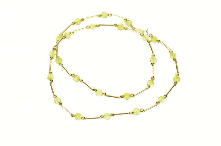 14K Yellow Gold 4.6mm Peridot Beaded Bar Link Chain Necklace