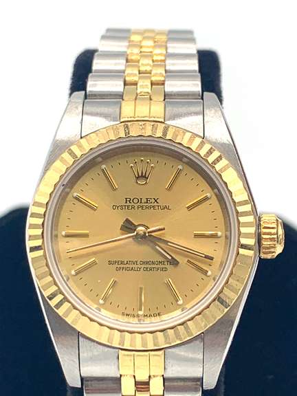 Ladies Two Tone Datejust Rolex with Gold Dial