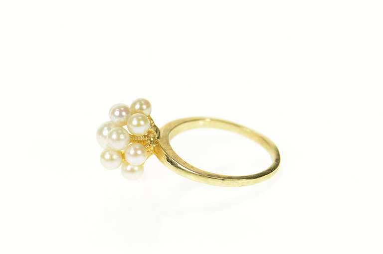 14K Yellow Gold Pearl Cluster Classic Statement Ring
