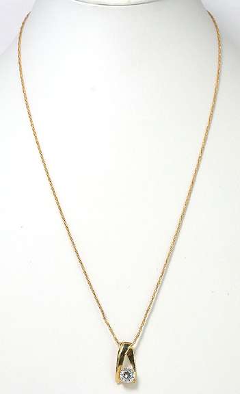Flashy CZ Solitaire Necklace in 14KT Yellow Gold