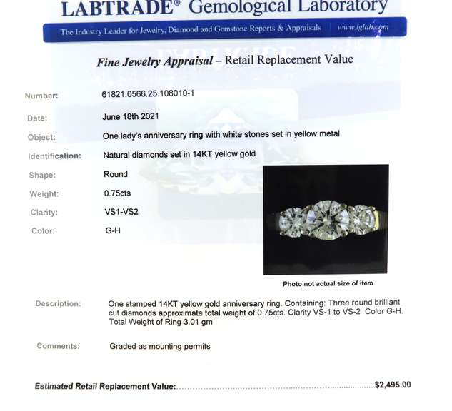 Impressive Yellow  Gold 3 Diamond Ring