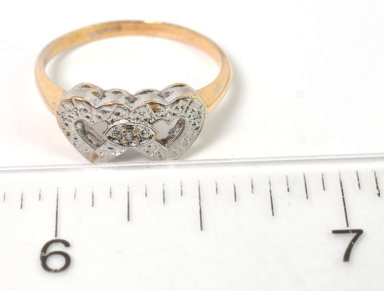 Precious Buckled Hearts Ring with Diamond in 2-Tone Gold