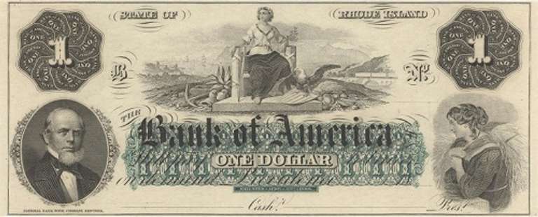 Gem Crisp 1800's $1 Note Bank Of America Providence Rhode Island!