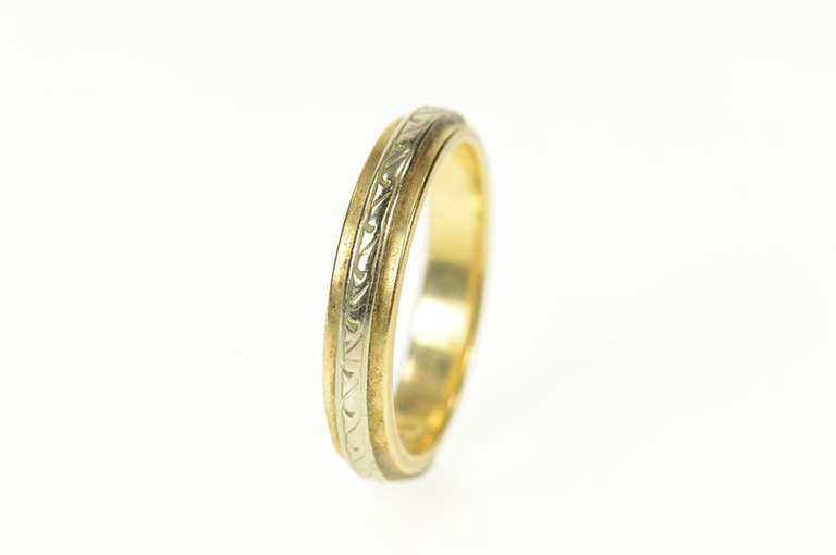 14K Yellow Gold Art Deco Etched 3.8mm Wedding Band Ring