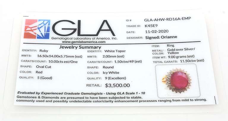 Ravishing Massive 10.00CTS Oval Diamond Cut Ruby & Topaz Ring in Vermeil