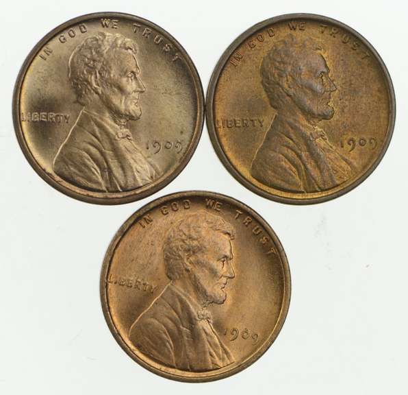 Lot (3) 1909 VDB Lincoln Wheat Cents