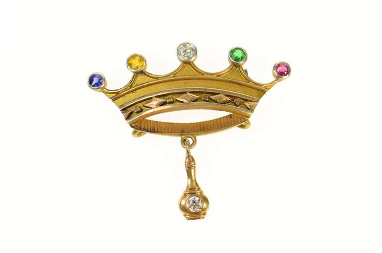 14K Yellow Gold Order of the Eastern Star Diamond Crown Pin/Brooch