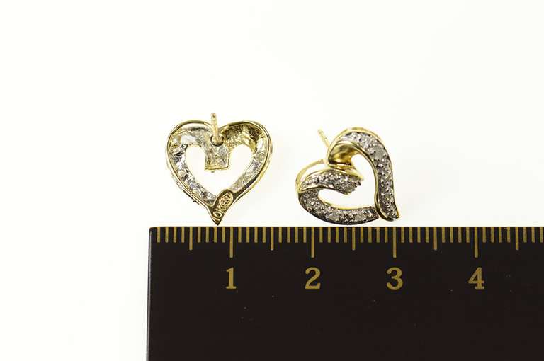 10K Yellow Gold Classic Diamond Inset Heart Love Symbol Stud Earrings