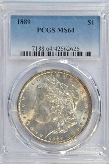 Super near Gem BU 1889 Morgan Silver Dollar. PCGS MS64