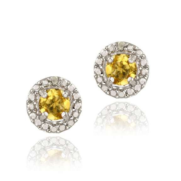 Sterling Silver Citrine & Diamond Accent Stud Earrings