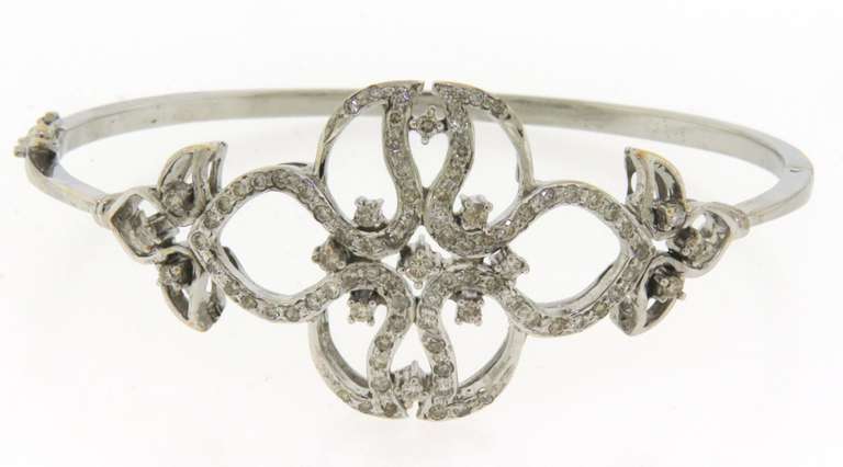 Glamorous White Gold Openwork Diamond Bangle Bracelet