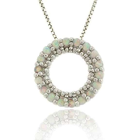 Sterling Silver Created Fiery White Opal Round Eternity Pendant