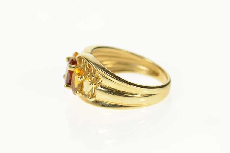 14K Yellow Gold Oval Garnet Citrine Graduated Statement Ring