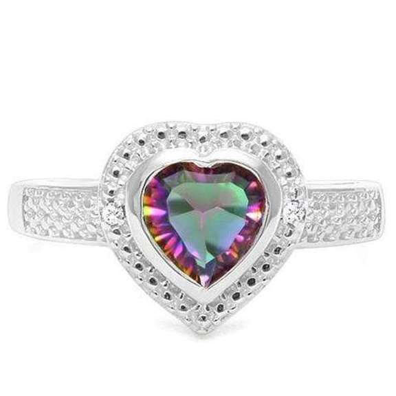 1.10 CT MYSTIC GEMSTONE & DIAMOND STERLING SILVER RING