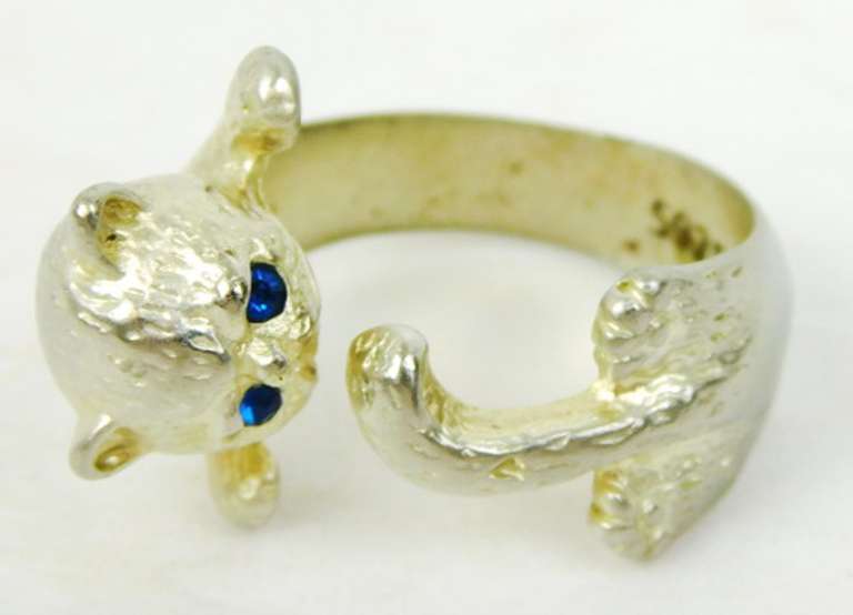 Solid Sterling Silver Wrap-Around Cat Ring, Size 7.5