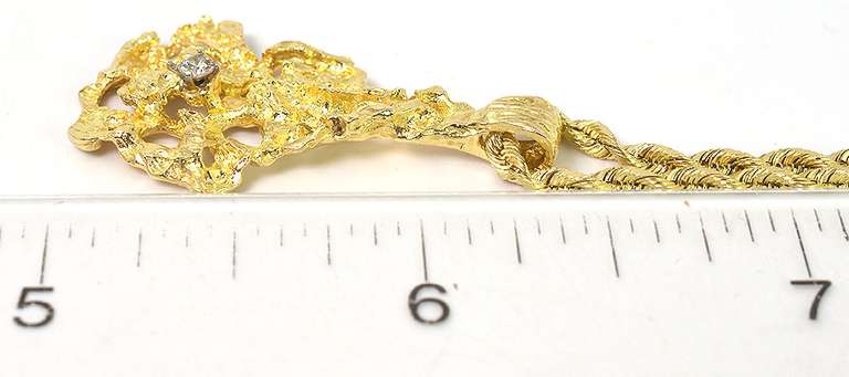 Gorgeous 14KT Yellow Gold Nugget Necklace with Diamond