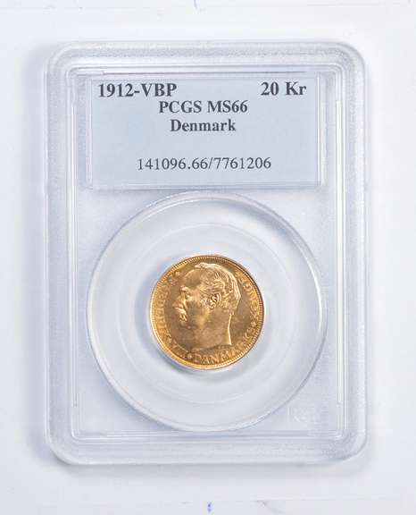 MS66 1912-VDP Denmark 20 Kroner Gold Coin - Graded PCGS