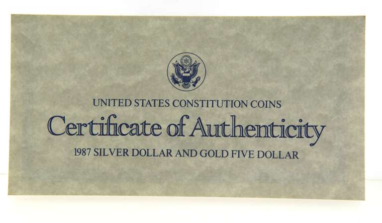 United States Constitution 1987 $1 Silver and $5 Gold Coin