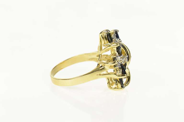 14K Yellow Gold Pear Natural Sapphire Diamond Accent Cocktail Ring